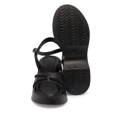 Siyah Deri Kadın Sandalet - K25Y1SN68057-A23 - 4
