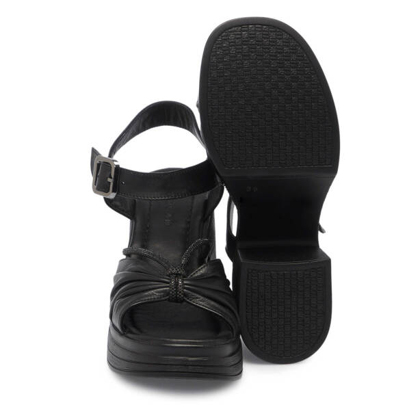 Siyah Hakiki Deri Kadın Sandalet - K25Y1SN68058-A23 - 4