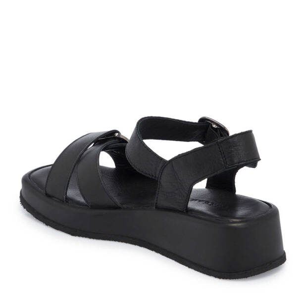 Siyah Hakiki Deri Kadın Sandalet - K25Y1SN68062-A23 - Tergan