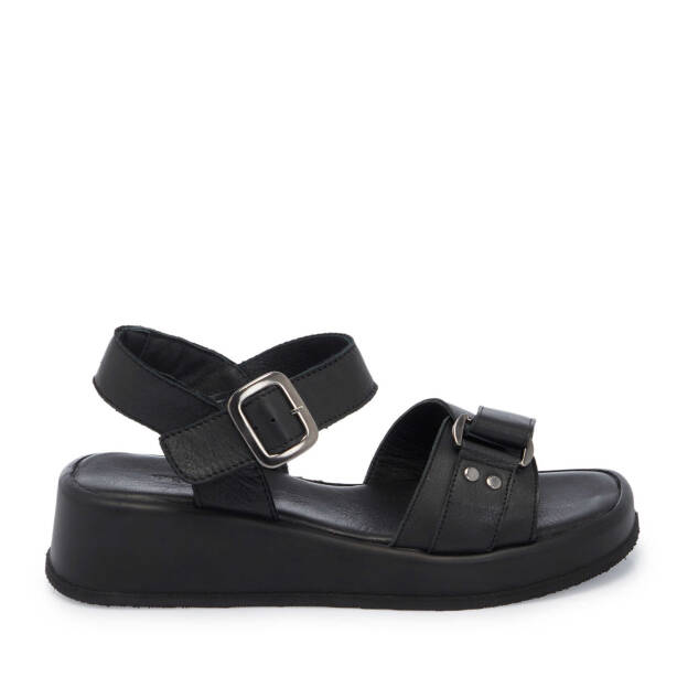 Siyah Hakiki Deri Kadın Sandalet - K25Y1SN68062-A23 - Tergan