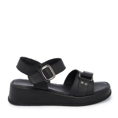 Siyah Deri Kadın Sandalet - K25Y1SN68062-A23 - 3