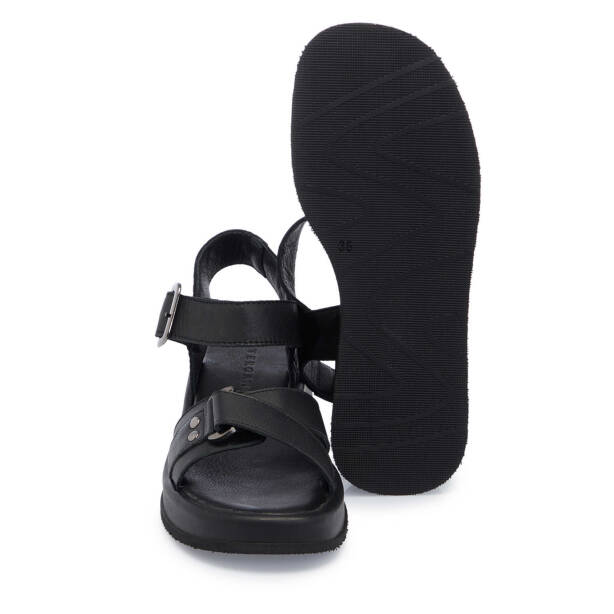 Siyah Hakiki Deri Kadın Sandalet - K25Y1SN68062-A23 - Tergan