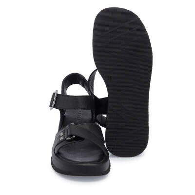 Siyah Deri Kadın Sandalet - K25Y1SN68062-A23 - 4