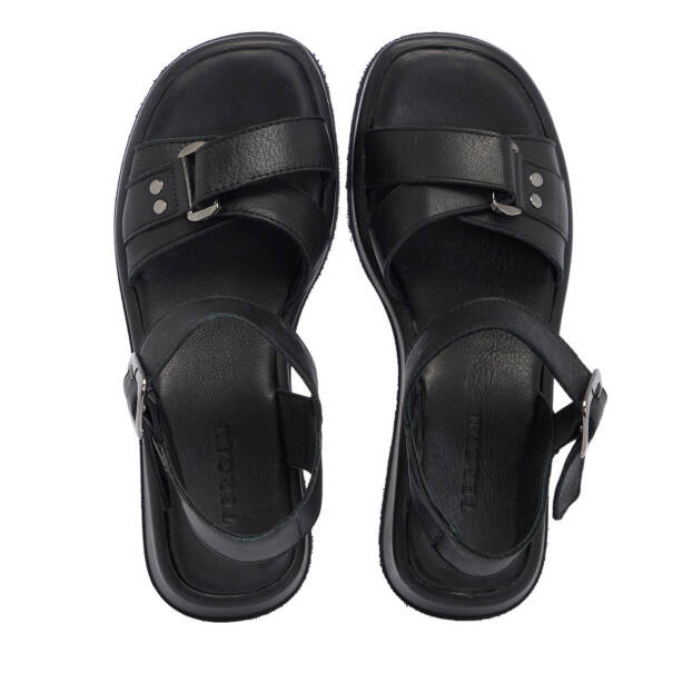 Siyah Hakiki Deri Kadın Sandalet - K25Y1SN68062-A23 - Tergan