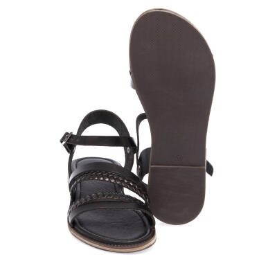Siyah Deri Kadın Sandalet - K25Y1SN68065-A23 - 4
