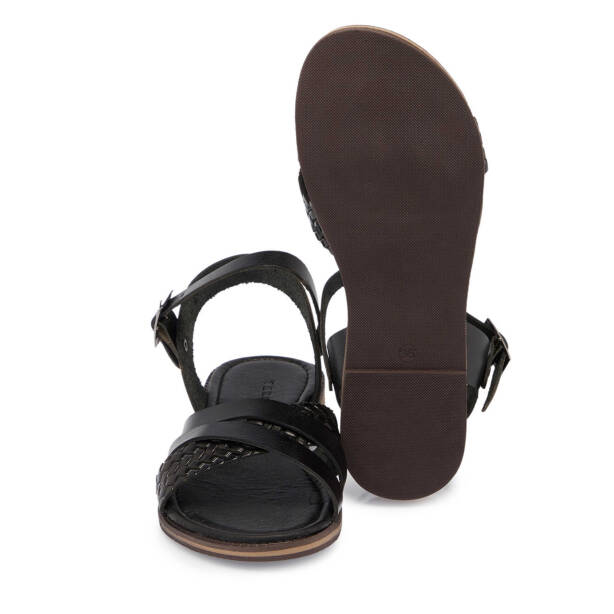 Siyah Hakiki Deri Kadın Sandalet - K25Y1SN68069-A23 - 4