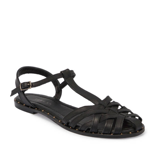 Siyah Hakiki Deri Kadın Sandalet - K25Y1SN68076-A23 - 2