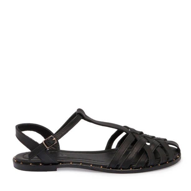 Siyah Hakiki Deri Kadın Sandalet - K25Y1SN68076-A23 - 1