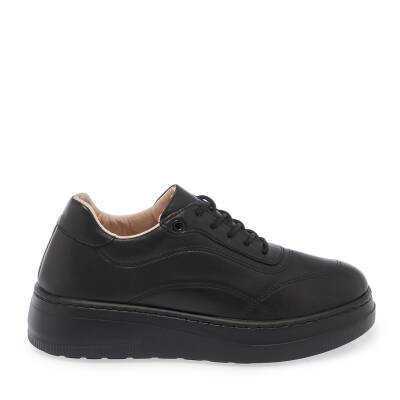 Siyah Deri Kadın Sneaker - K24S1AY67554-A23 - 3