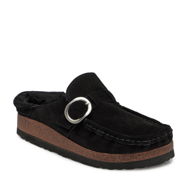 Siyah Hakiki Deri Kadın Terlik - K25S1TR68376-A01 