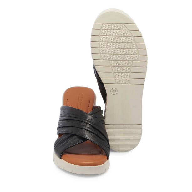 Siyah Hakiki Deri Kadın Terlik - K25Y1TR67775-A23 - 4