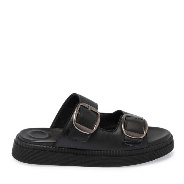 Siyah Hakiki Deri Kadın Terlik - K25Y1TR67793-A23 - 3