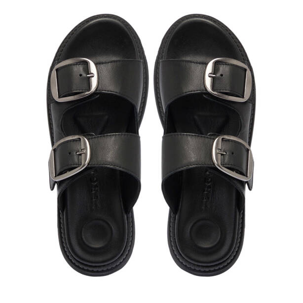 Siyah Hakiki Deri Kadın Terlik - K25Y1TR67793-A23 - 5