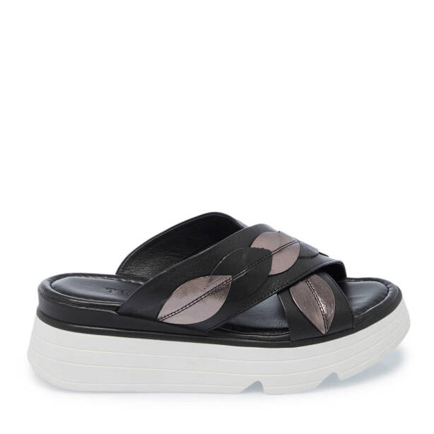 Siyah Hakiki Deri Kadın Terlik - K25Y1TR67880-A23 - 1