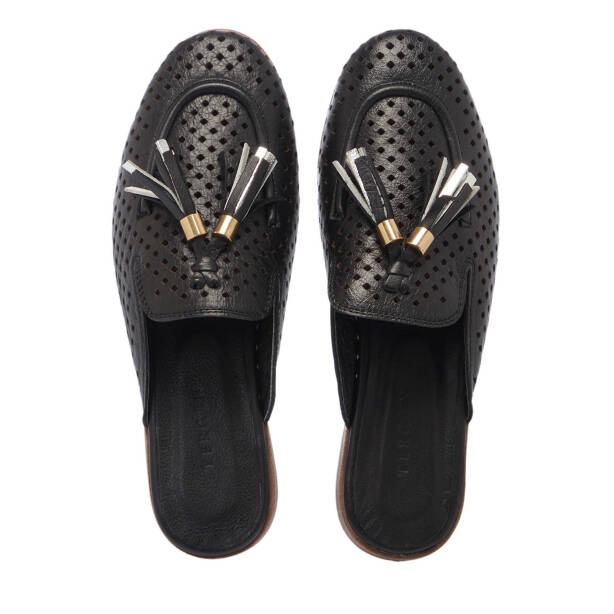 Siyah Hakiki Deri Kadın Terlik - K25Y1TR67888-A23 - 5