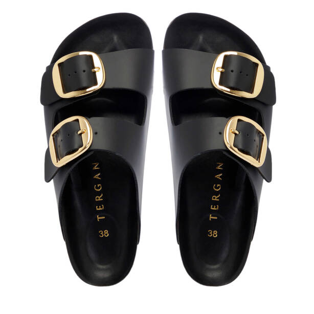 Siyah Hakiki Deri Kadın Terlik - K25Y1TR67999-A23 - 5