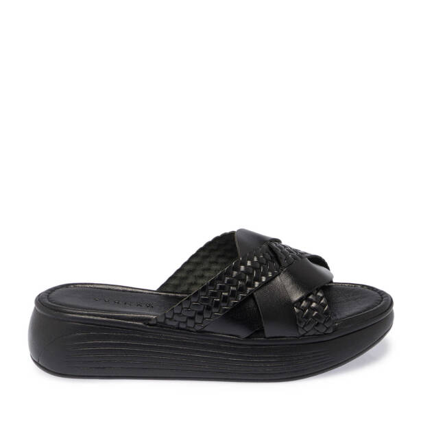 Siyah Hakiki Deri Kadın Terlik - K25Y1TR68071-A23 - 1