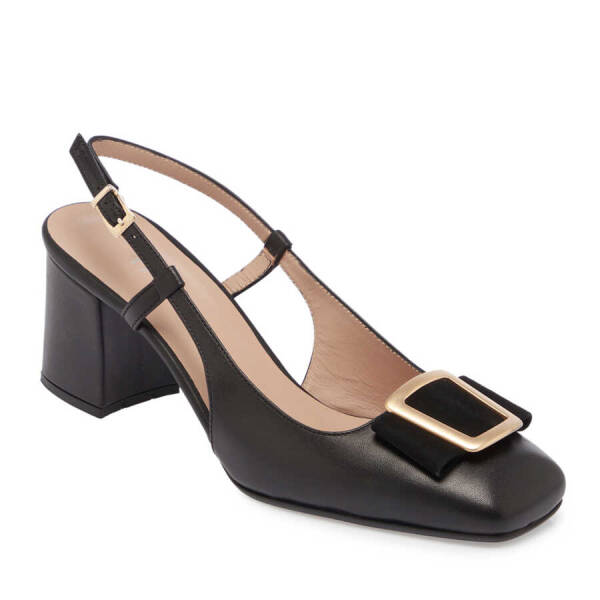 Siyah Deri Kadın Topuklu Ayakkabı - K24I1AY67168-A55 - 1