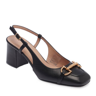  Siyah Deri Kadın Topuklu Ayakkabı - K24I1AY67179-A23 