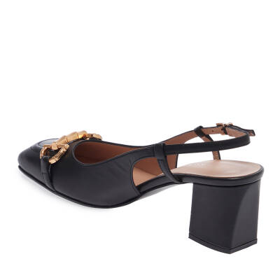  Siyah Deri Kadın Topuklu Ayakkabı - K24I1AY67179-A23 - 2