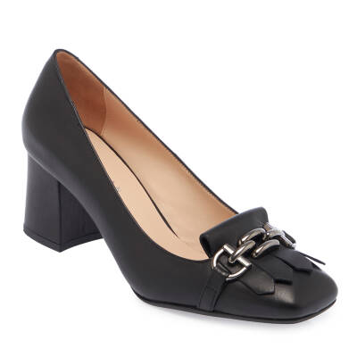  Siyah Deri Kadın Topuklu Ayakkabı - K24I1AY67180-A23 