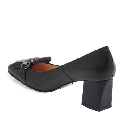  Siyah Deri Kadın Topuklu Ayakkabı - K24I1AY67180-A23 - 2