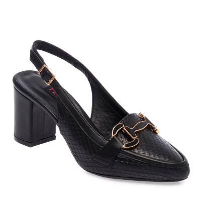  Siyah Deri Kadın Topuklu Ayakkabı - K24I1AY67293-M2S 