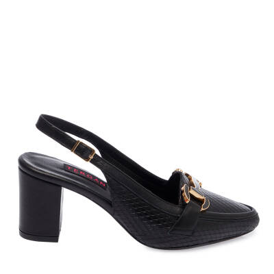  Siyah Deri Kadın Topuklu Ayakkabı - K24I1AY67293-M2S - 3