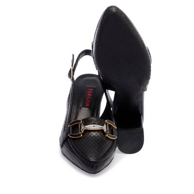  Siyah Deri Kadın Topuklu Ayakkabı - K24I1AY67293-M2S - 4
