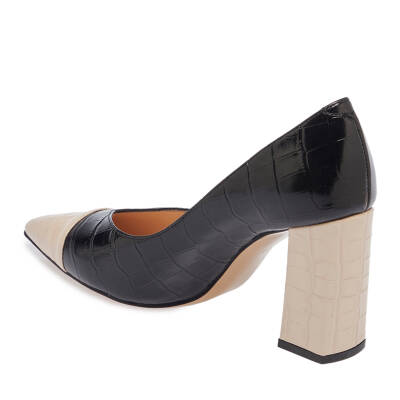  Siyah Deri Kadın Topuklu Ayakkabı - K24I1AY67375-T6Q - 2