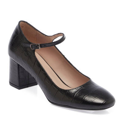  Siyah Deri Kadın Topuklu Ayakkabı - K24I1AY67461-H44 