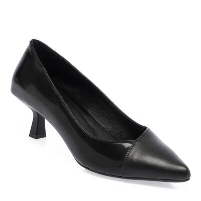  Siyah Deri Kadın Topuklu Ayakkabı - K24I1AY67463-A23 