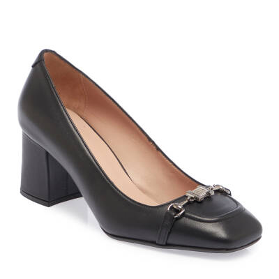  Siyah Deri Kadın Topuklu Ayakkabı - K24I1AY67468-A23 