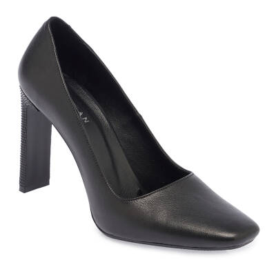  Siyah Deri Kadın Topuklu Ayakkabı - K24I1AY67469-A23 