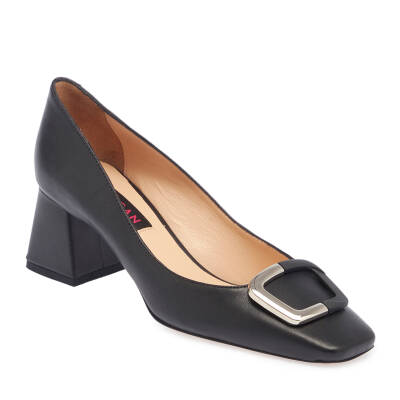 Siyah Deri Kadın Topuklu Ayakkabı - K24I1AY67471-C59 - 1
