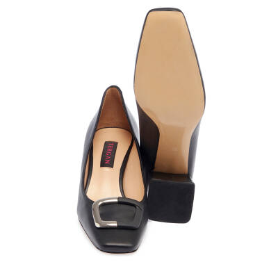  Siyah Deri Kadın Topuklu Ayakkabı - K24I1AY67471-C59 - 4