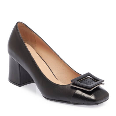  Siyah Deri Kadın Topuklu Ayakkabı - K24I1AY67473-A23 