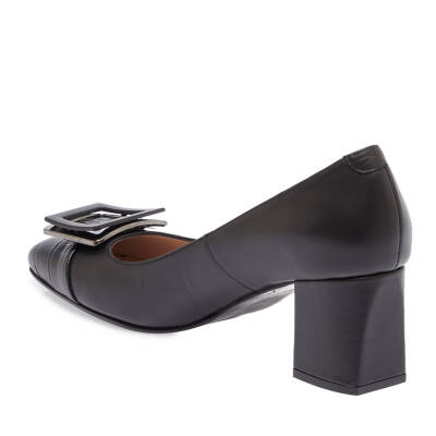  Siyah Deri Kadın Topuklu Ayakkabı - K24I1AY67473-A23 - 2