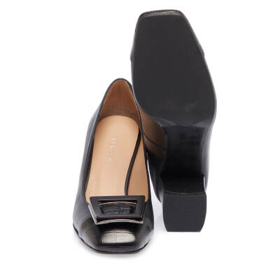  Siyah Deri Kadın Topuklu Ayakkabı - K24I1AY67473-A23 - 4
