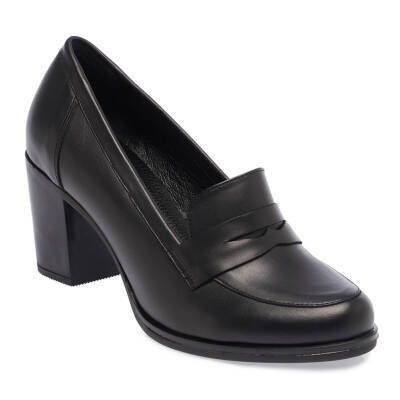  Siyah Deri Kadın Topuklu Ayakkabı - K24I1AY67475-A23 