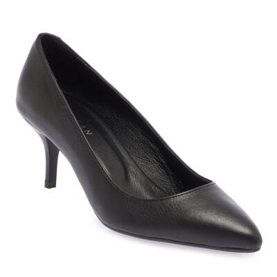  Siyah Deri Kadın Topuklu Ayakkabı - K24I1AY67479-A23 