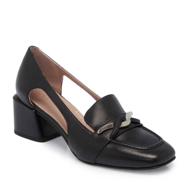 Siyah Deri Kadın Topuklu Ayakkabı - K24I1AY67488-A23 