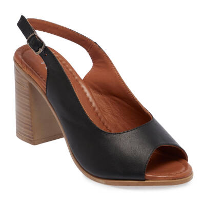  Siyah Deri Kadın Topuklu Ayakkabı - K24Y1AY67241-A23 