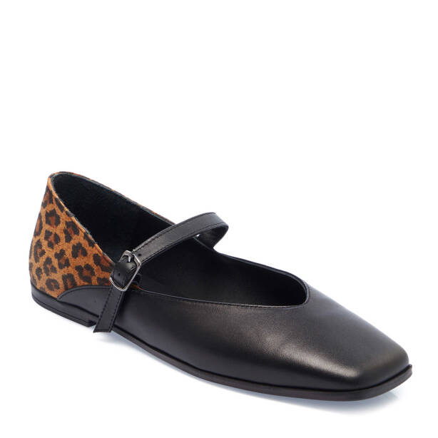 Siyah Hakiki Deri Leopar Kadın Babet - K25I1BB67848-A23 