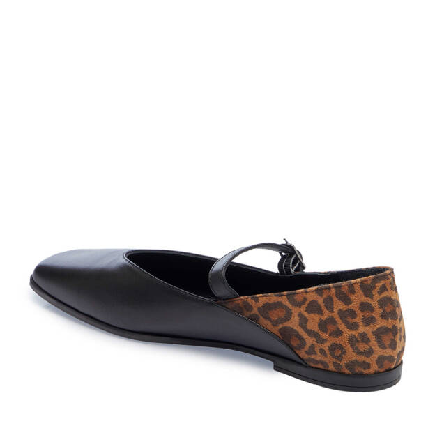 Siyah Hakiki Deri Leopar Kadın Babet - K25I1BB67848-A23 - Tergan