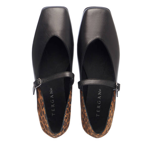 Siyah Hakiki Deri Leopar Kadın Babet - K25I1BB67848-A23 - Tergan