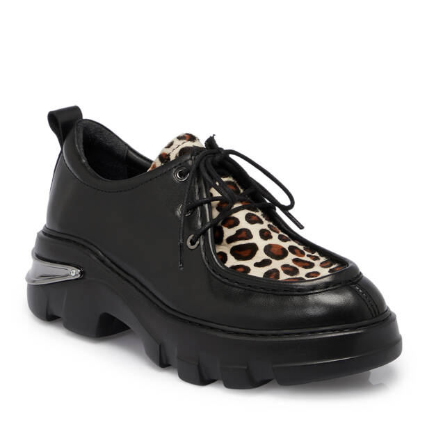 Siyah Hakiki Deri Leopar Kadın Casual Ayakkabı - K25S1AY68315-A23 - 3
