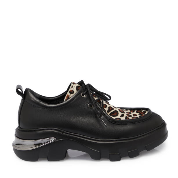 Siyah Hakiki Deri Leopar Kadın Casual Ayakkabı - K25S1AY68315-A23 - 2
