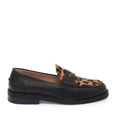 Siyah Deri Leopar Kadın Makosen - K25I1AY68052-C1Z - 3