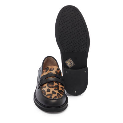 Siyah Deri Leopar Kadın Makosen - K25I1AY68052-C1Z - 4